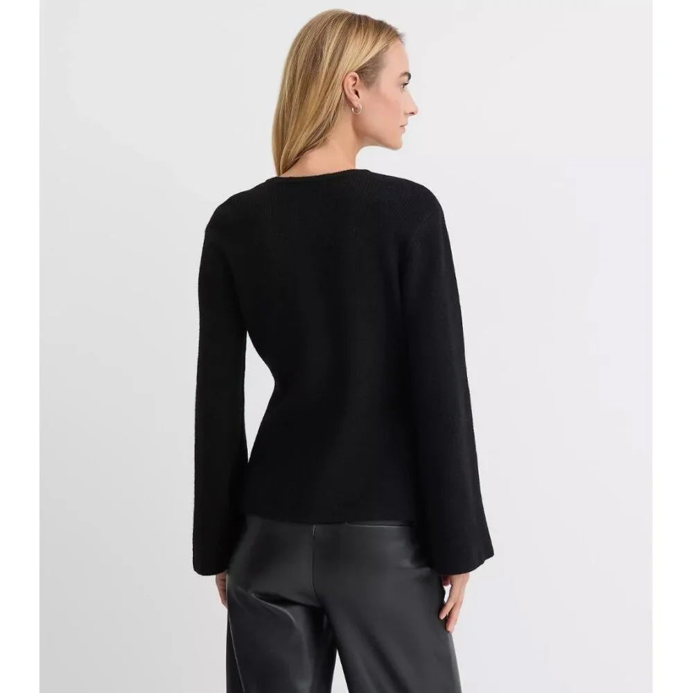 LOFT | 2025 Ribbed Double Button Sweater Jacket in Black | Size Small Petite